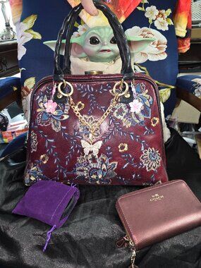 Patricia Nash Provencal Red Artesa Frame Embroidery Satchel & Coach Wallet